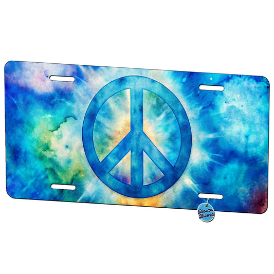 Solid Blue Peace Symbol Tie Dye Background Hippie Watercolor Metal Vanity Novelty Tag License Plate for Trucks Cars SUVs