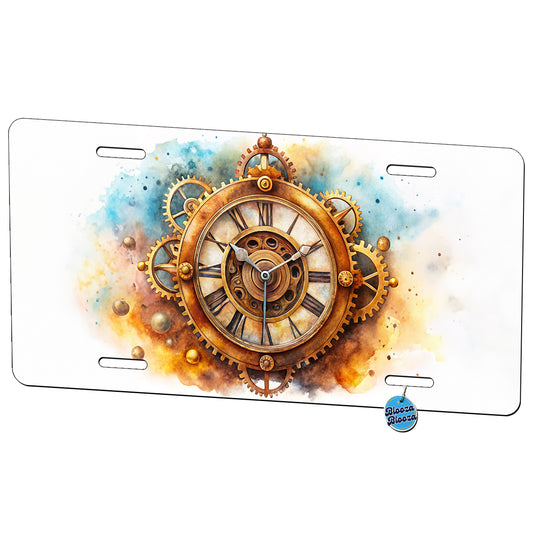 Steampunk Clock Fantasy Sci-fi Watercolor Metal Vanity Novelty Tag License Plate for Trucks Cars SUVs