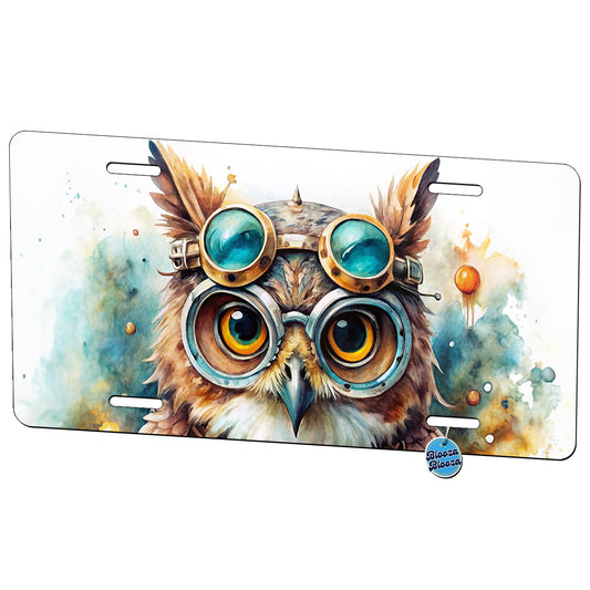 Steampunk Owl With Goggles Fantasy Sci-fi Watercolor Metal Vanity Novelty Tag License Plate for Trucks Cars SUVs