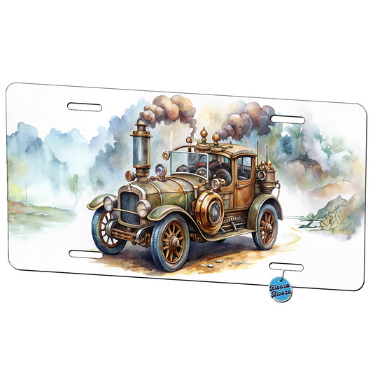 Steampunk Retro Fantasy Sci-fi Car Watercolor Metal Vanity Novelty Tag License Plate for Trucks Cars SUVs