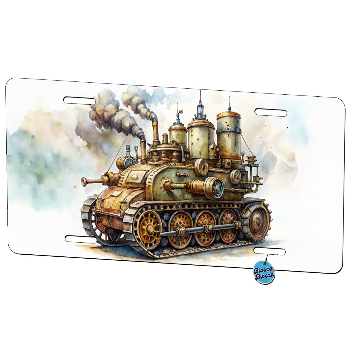 Steampunk Steam Engine Tank Fantasy Sci-fi Metal Vanity Novelty Tag License Plate for Trucks Cars SUVs