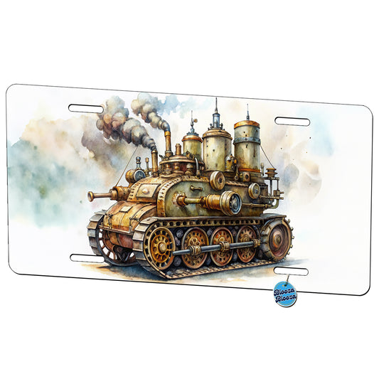 Steampunk Steam Engine Tank Fantasy Sci-fi Metal Vanity Novelty Tag License Plate for Trucks Cars SUVs