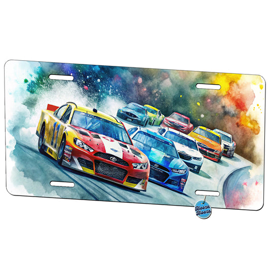 Stock Car Racing Watercolor Metal Vanity Novelty Tag License Plate for Trucks Cars SUVs