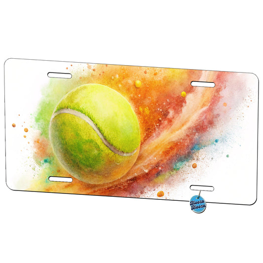 Tennis Ball Rocketing Through The Air Watercolor Metal Vanity Novelty Tag License Plate for Trucks Cars SUVs
