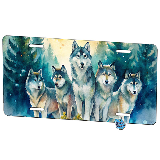 Wolfpack Snowy Forest Wolf Scene Watercolor Metal Vanity Novelty Tag License Plate for Trucks Cars SUVs