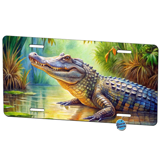 Alligator Crocodile In Swamp Metal Vanity Novelty Tag License Plate for Trucks Cars SUVs