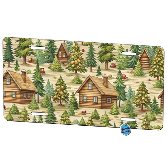 Log Cabin In Forest Pattern Metal Vanity Novelty Tag License Plate for Trucks Cars SUVs