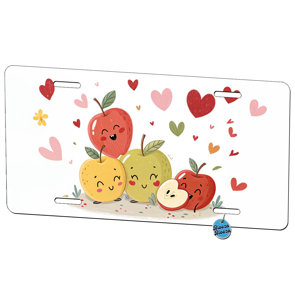 Kawaii Apples And Hearts Metal Vanity Novelty Tag License Plate for Trucks Cars SUVs