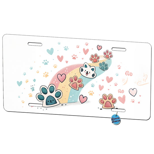 Kawaii Paw Prints And Hearts Sty Metal Vanity Novelty Tag License Plate for Trucks Cars SUVs