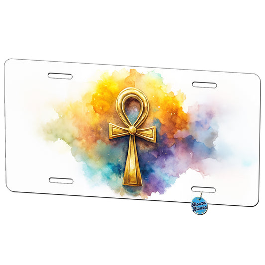 Ancient Egyptian Gold Ankh Watercolor Metal Vanity Novelty Tag License Plate for Trucks Cars SUVs