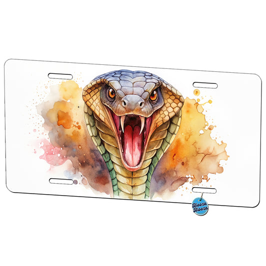 Angry Cobra Snake Reptile Close-up Watercolor Metal Vanity Novelty Tag License Plate for Trucks Cars SUVs