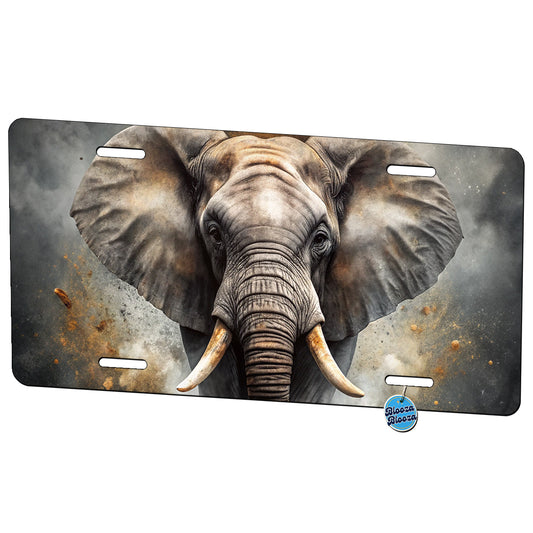 Angry Elephant Black Watercolor Metal Vanity Novelty Tag License Plate for Trucks Cars SUVs