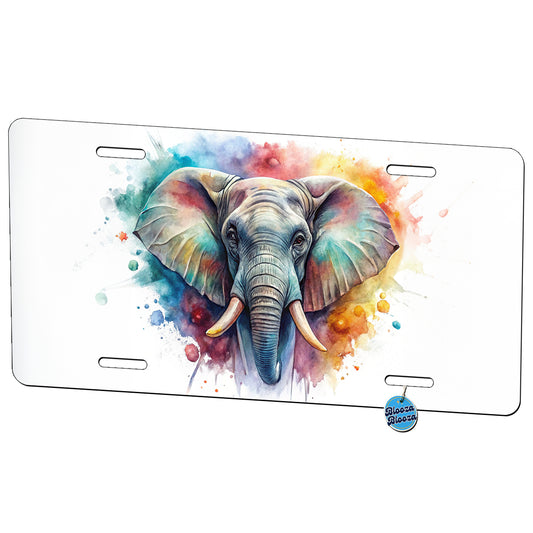 Angry Elephant Colorful Watercolor Metal Vanity Novelty Tag License Plate for Trucks Cars SUVs