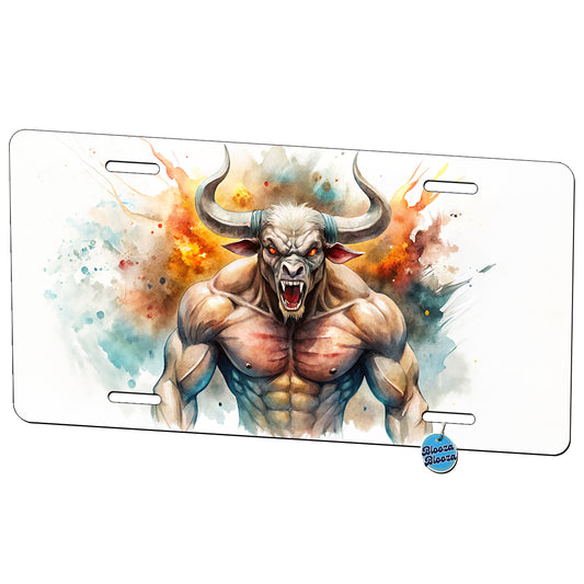 Angry Fantasy Minotaur Watercolor Metal Vanity Novelty Tag License Plate for Trucks Cars SUVs