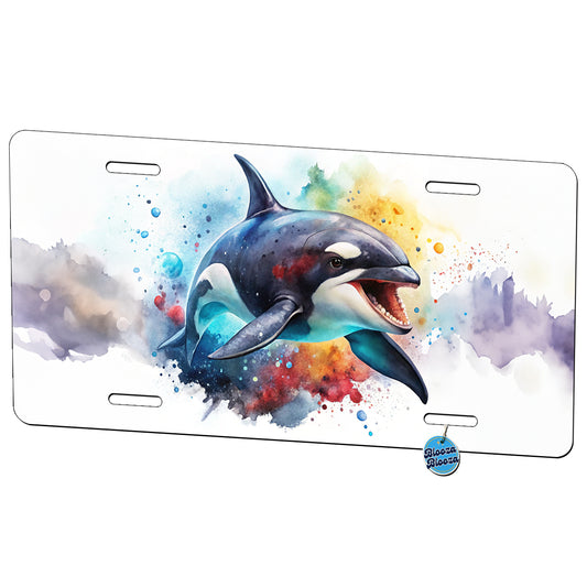 Angry Orca Killer Whale Watercolor Metal Vanity Novelty Tag License Plate for Trucks Cars SUVs