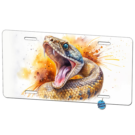 Angry Rattlesnake Snake Reptile Watercolor Metal Vanity Novelty Tag License Plate for Trucks Cars SUVs