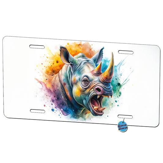Angry Rhino Rhinoceros Watercolor Metal Vanity Novelty Tag License Plate for Trucks Cars SUVs