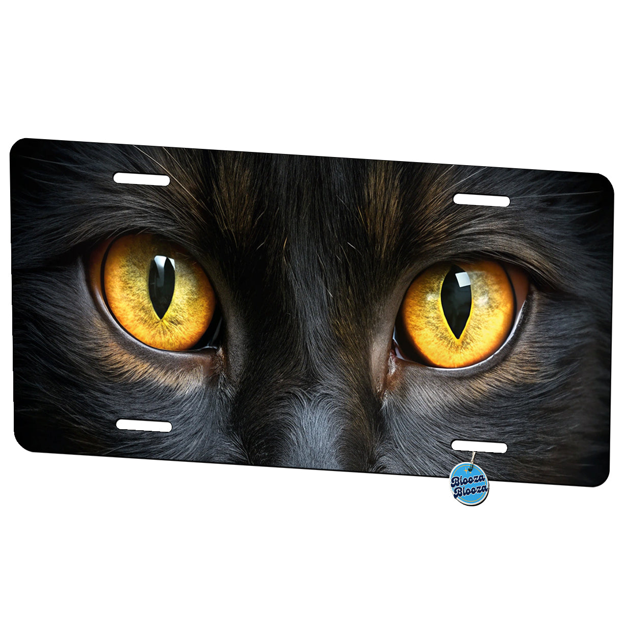 Black Cat with Gold Eyes Metal Vanity Novelty Tag License Plate for Trucks Cars SUVs