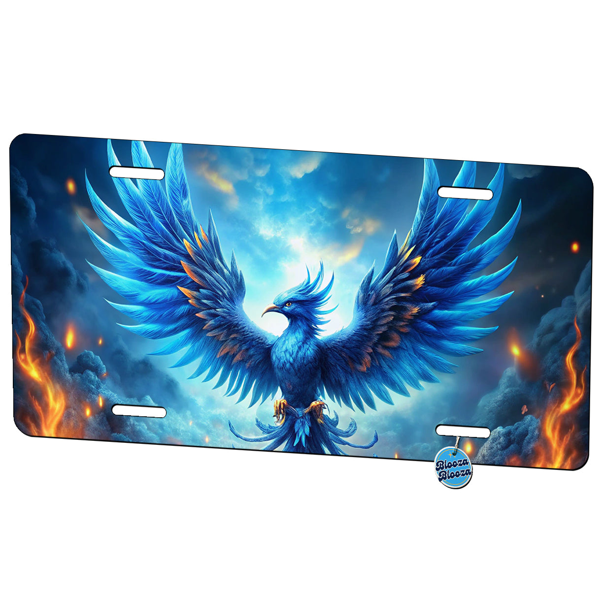 Blue Flaming Phoenix Rising From Ashes Fantasy Bird Metal Vanity Novelty Tag License Plate for Trucks Cars SUVs