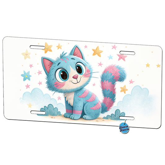 Cat Children's Illustration Style Metal Vanity Novelty Tag License Plate for Trucks Cars SUVs