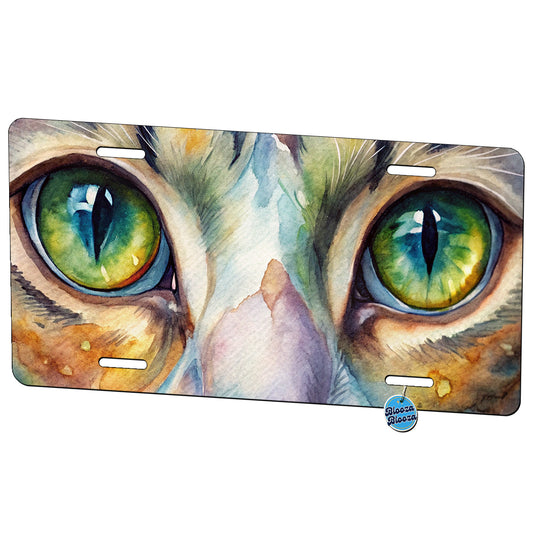 Cat Eyes Close-Up Watercolor Metal Vanity Novelty Tag License Plate for Trucks Cars SUVs