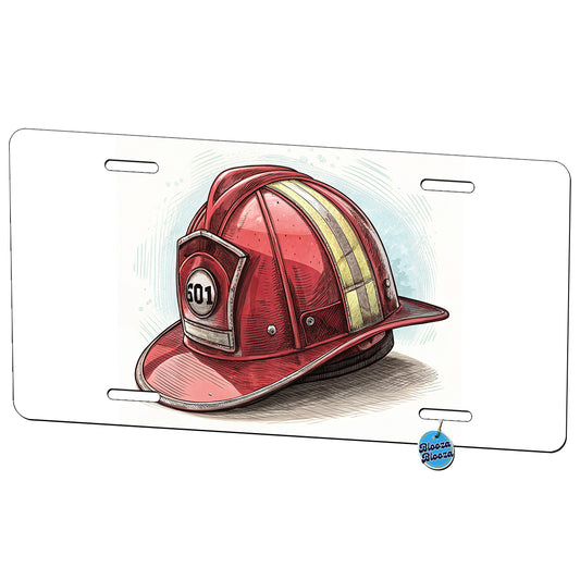 Classic Red Firefighter Fireman Helmet Metal Vanity Novelty Tag License Plate for Trucks Cars SUVs