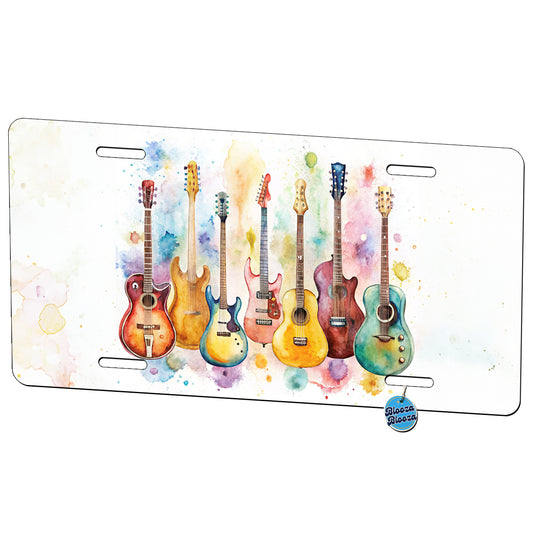 Colorful Guitar Collection Watercolor Metal Vanity Novelty Tag License Plate for Trucks Cars SUVs