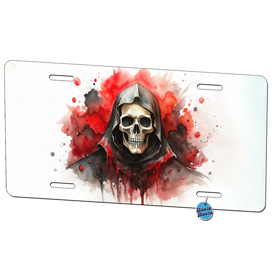 Death Grim Reaper Black Red Shades Watercolor Metal Vanity Novelty Tag License Plate for Trucks Cars SUVs