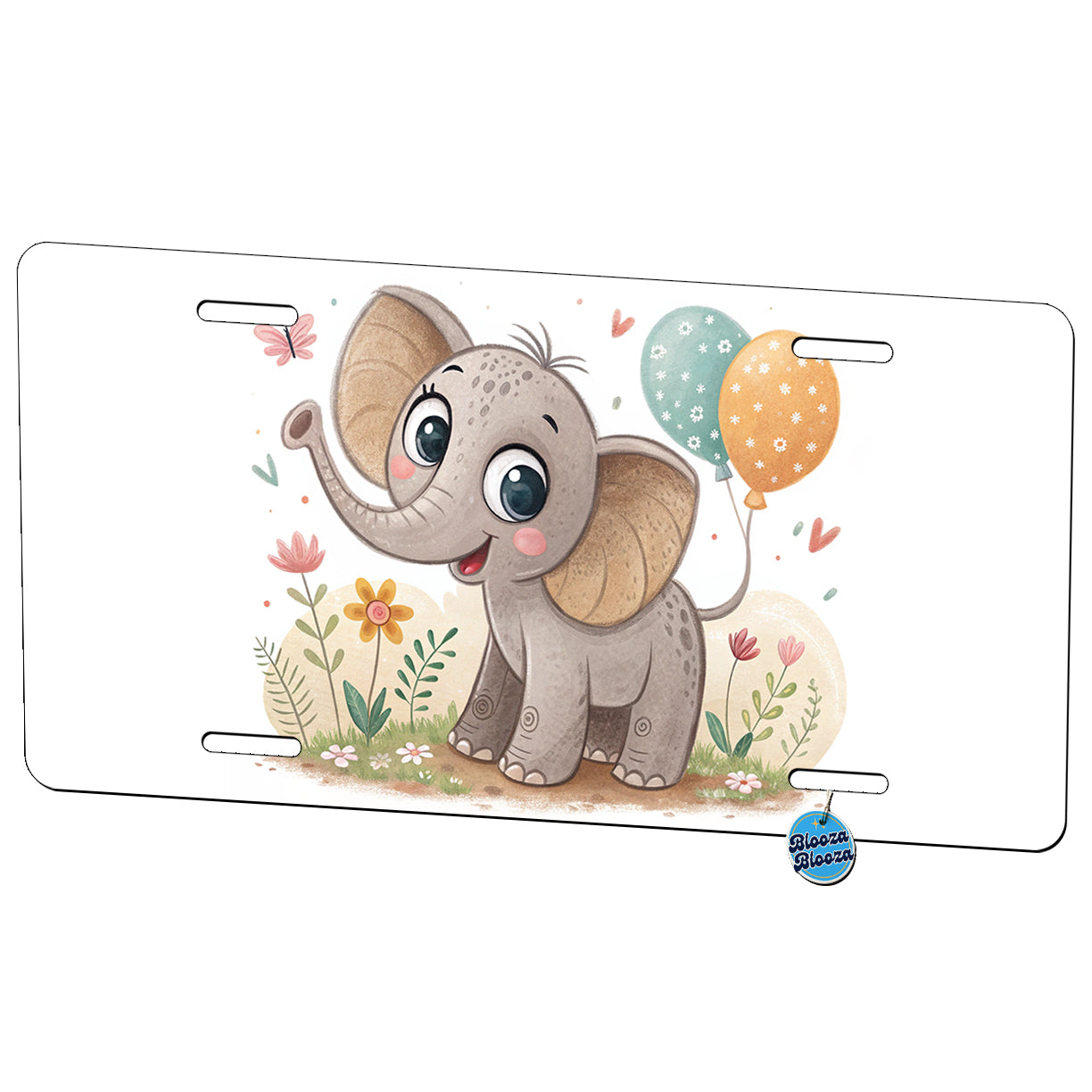 Elephant Children's Illustration Style Metal Vanity Novelty Tag License Plate for Trucks Cars SUVs