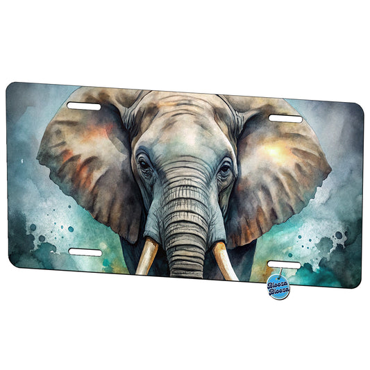 Elephant on Black Watercolor Background Metal Vanity Novelty Tag License Plate for Trucks Cars SUVs