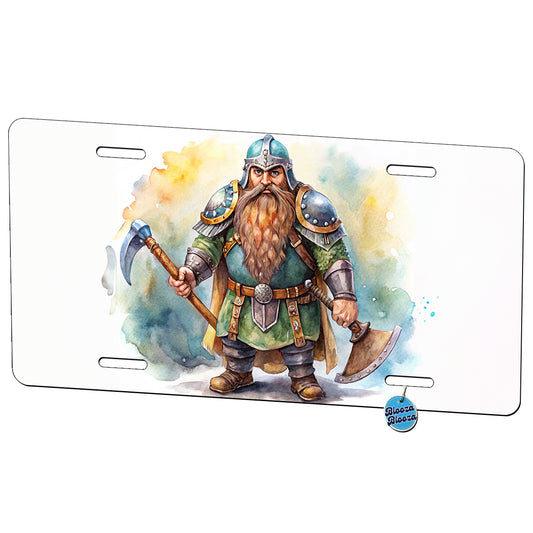 Fantasy Dwarf Fighter Warrior Tank Watercolor Metal Vanity Novelty Tag License Plate for Trucks Cars SUVs