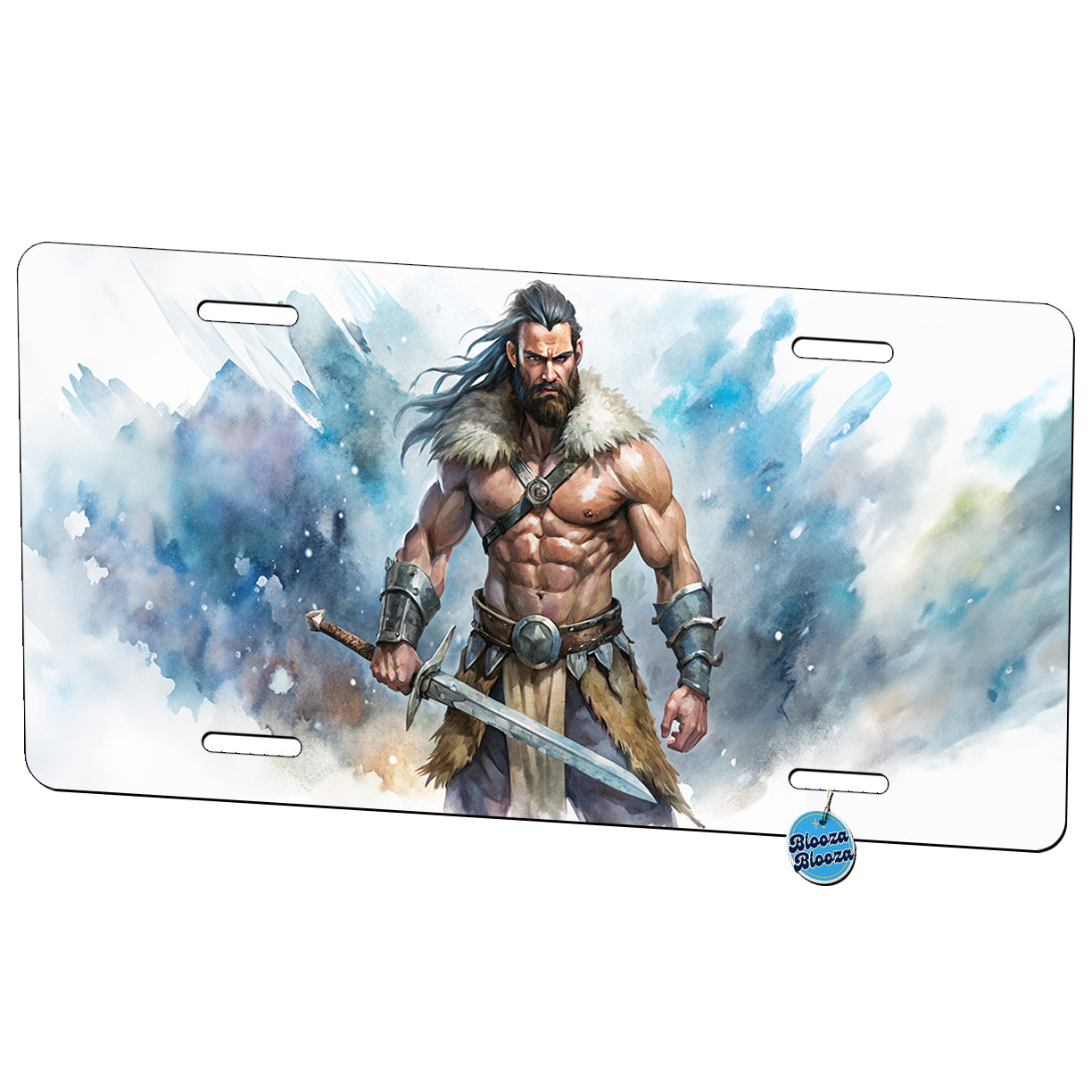 Fantasy Male Barbarian With Two-Handed Sword Metal Vanity Novelty Tag License Plate for Trucks Cars SUVs