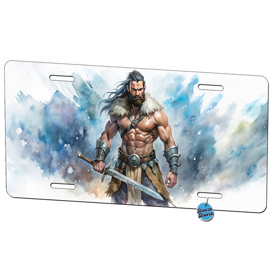 Fantasy Male Barbarian With Two-Handed Sword Metal Vanity Novelty Tag License Plate for Trucks Cars SUVs