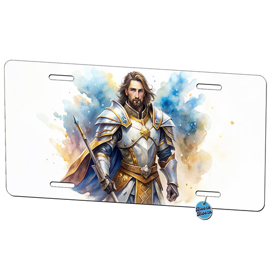 Fantasy Male Paladin Warrior Watercolor Metal Vanity Novelty Tag License Plate for Trucks Cars SUVs
