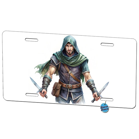 Fantasy Male Thief Rogue with Daggers Watercolor Metal Vanity Novelty Tag License Plate for Trucks Cars SUVs