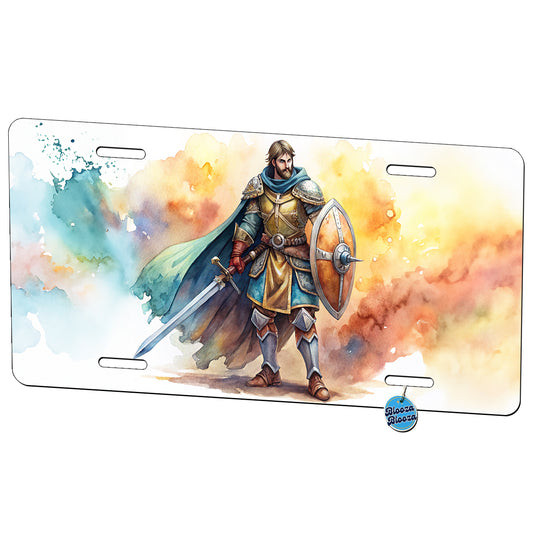 Fantasy Male Warrior Fighter With Sword And Shield Tank Metal Vanity Novelty Tag License Plate for Trucks Cars SUVs