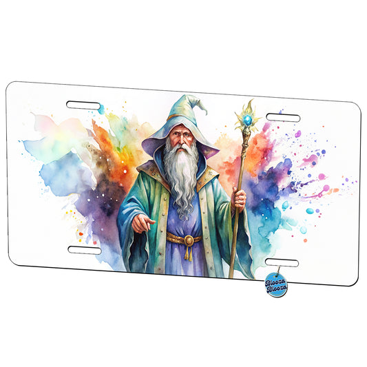 Fantasy Wizard Magician Magic User Watercolor Metal Vanity Novelty Tag License Plate for Trucks Cars SUVs