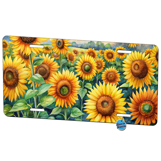 Field Of Sunflowers Watercolor Metal Vanity Novelty Tag License Plate for Trucks Cars SUVs