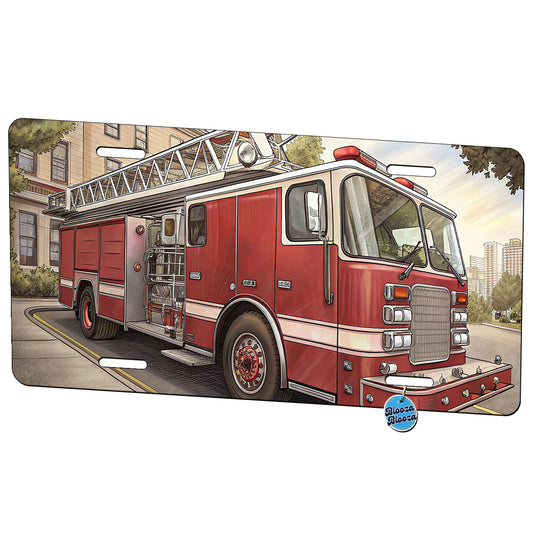 Fire Engine Firefighter Ladder Truck Metal Vanity Novelty Tag License Plate for Trucks Cars SUVs