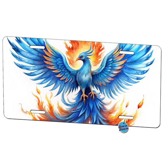 Flaming Blue Phoenix Rising Fantasy Watercolor Metal Vanity Novelty Tag License Plate for Trucks Cars SUVs