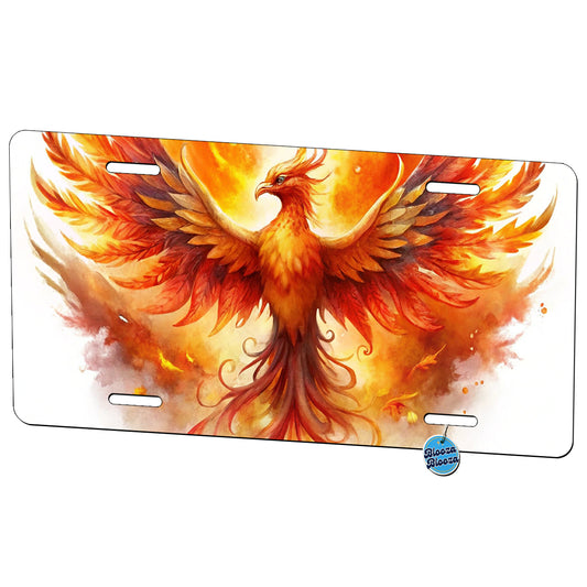 Flaming Phoenix Rising Fantasy Watercolor Metal Vanity Novelty Tag License Plate for Trucks Cars SUVs