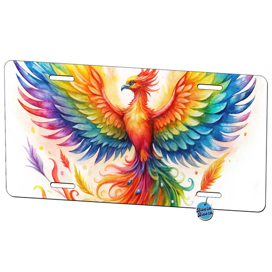 Flaming Rainbow Phoenix Rising Fantasy Watercolor Metal Vanity Novelty Tag License Plate for Trucks Cars SUVs
