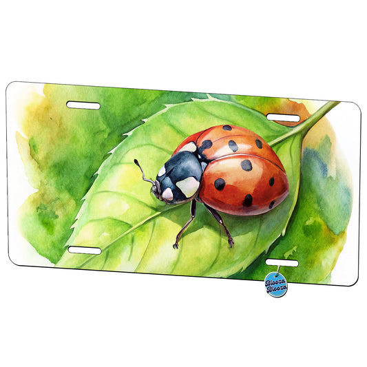 Ladybug On Leaf Watercolor Metal Vanity Novelty Tag License Plate for Trucks Cars SUVs