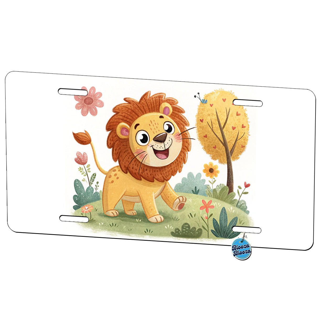 Lion Children's Illustration Style Metal Vanity Novelty Tag License Plate for Trucks Cars SUVs