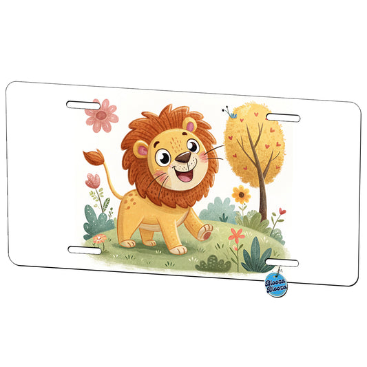 Lion Children's Illustration Style Metal Vanity Novelty Tag License Plate for Trucks Cars SUVs