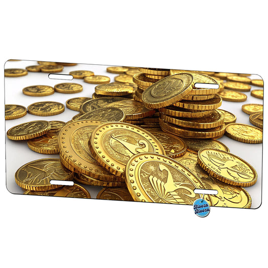 Lots of Gold Coins Metal Vanity Novelty Tag License Plate for Trucks Cars SUVs