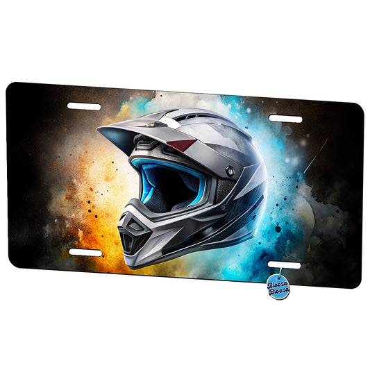 Motocross Racing Bike Helmet Black Watercolor Metal Vanity Novelty Tag License Plate for Trucks Cars SUVs
