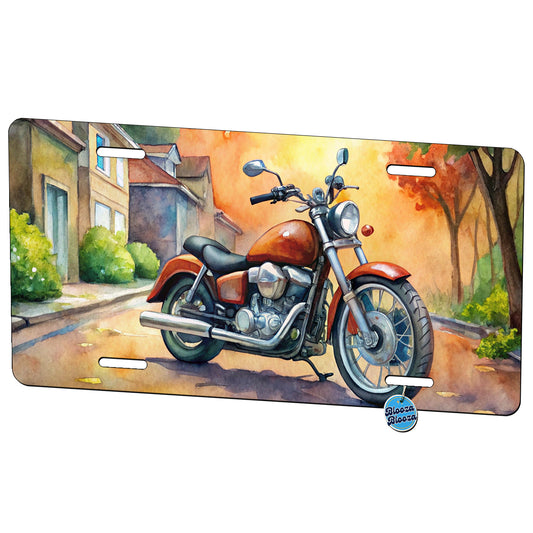 Motorcycle Watercolor Scene Metal Vanity Novelty Tag License Plate for Trucks Cars SUVs