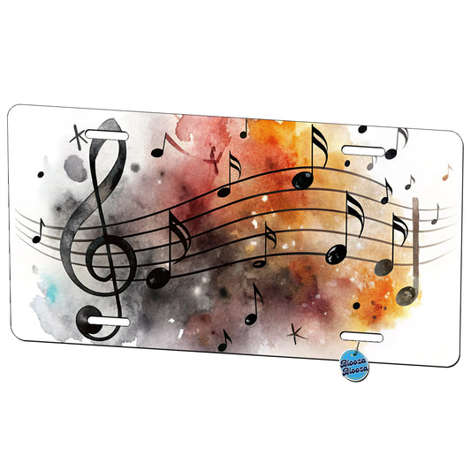Music Musical Notes Treble Clef Watercolor Metal Vanity Novelty Tag License Plate for Trucks Cars SUVs