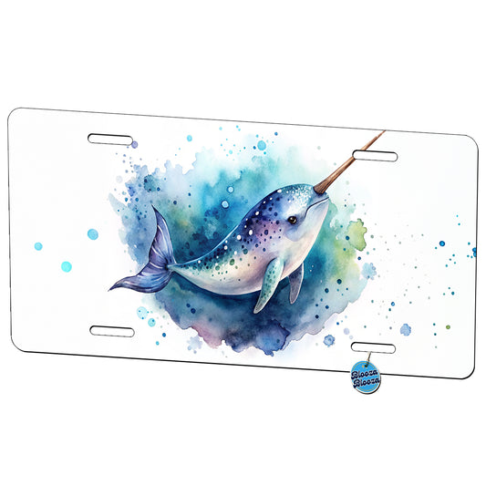 Narwhal Swimming Unicorn of the Sea Watercolor Metal Vanity Novelty Tag License Plate for Trucks Cars SUVs